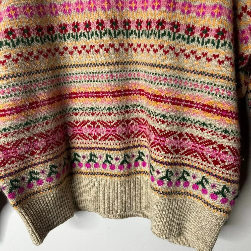 J. Crew Pink Fair Isle Crewneck Sweater